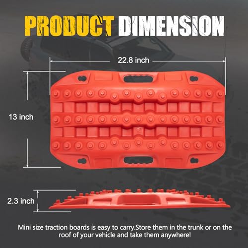 BUNKER INDUST Off Road Traction Boads, 2 Pcs Short Recovery Track Traction Mats for 4WD Mud, Sand, Snow Ramps-Red Tire Traction Tool (Without Strap) - color: Red