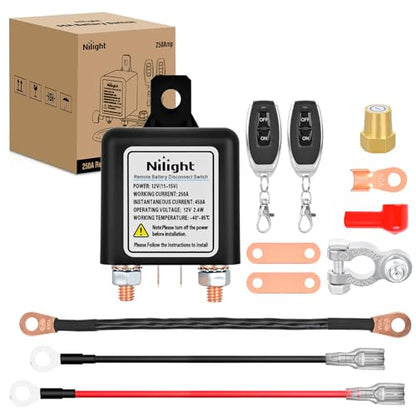 Nilight Remote Battery Disconnect Switch 12V 250A w/Black Negative Cable - color: 250A with Black Negative Wire