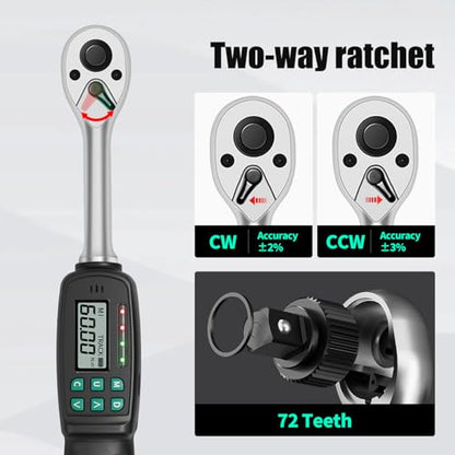 3/8" Digital Torque Wrench 1.33-44.25 ft-lb/1.8-60 Nm, ±2% Accuracy, LED & Buzzer Alerts, 4 Units, Industrial CR-V Steel, Calibration Report & Protective Case for Car, Motorcycle, Bike Repair - size: 3/8", 1.33-44.25 ft-lb (1.8-60 Nm)