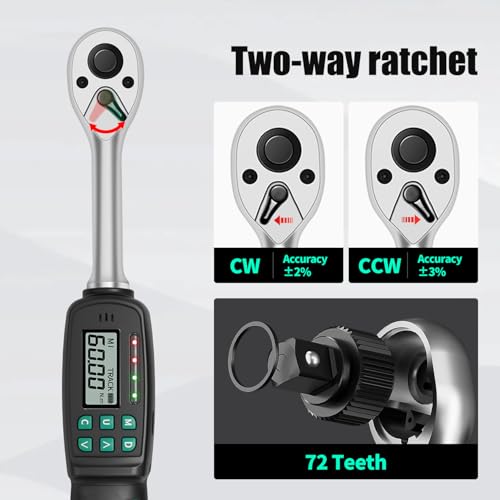 3/8" Digital Torque Wrench 1.33-44.25 ft-lb/1.8-60 Nm, ±2% Accuracy, LED & Buzzer Alerts, 4 Units, Industrial CR-V Steel, Calibration Report & Protective Case for Car, Motorcycle, Bike Repair - size: 3/8", 1.33-44.25 ft-lb (1.8-60 Nm)