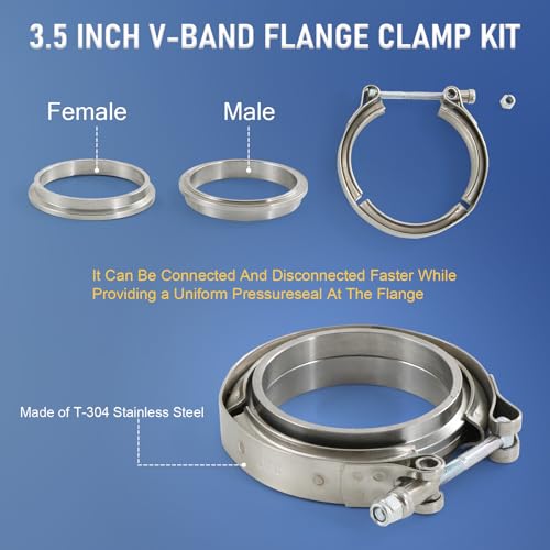 3.5" V Band Clamp w/Flange 2PCS Stainless Steel For Turbo Exhaust Downpipes - size: 3.5"