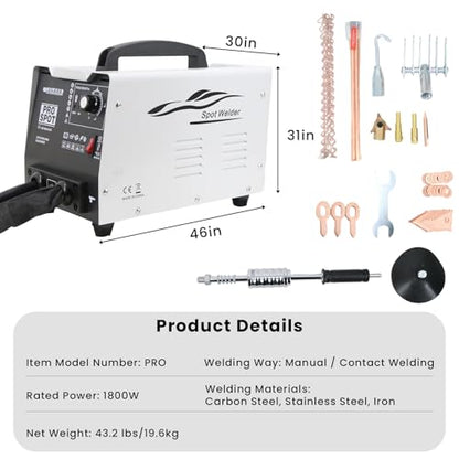 1.8KW Stud Welder Dent Repair Kit, 110V Spot Welding Machine with Slide Hammer & 7 Adjustable Modes, Professional Dent Puller for Car & Truck Body Repair, Auto Body Dent Removal Tool
