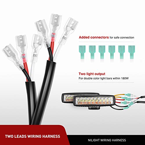 Nilight 10031W Amber White Dual Color Light Bar Wiring Harness Kit 16AWG with 12V Relay 15A Inline Blade Fuse Push Button Switch for Offroad Driving Light, 2 Leads - color: 16AWG Amber White Dual Color Push Button Switch Wiring Harness-2 Leads