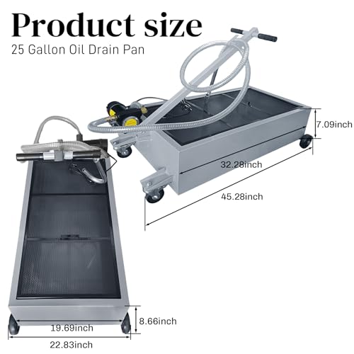 25 Gallon Low-Profile Oil Drain Pan with Electric Pump, Gray - color: Gray, size: 25 Gallon