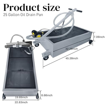 25 Gallon Low-Profile Oil Drain Pan with Electric Pump, Gray - color: Gray, size: 25 Gallon