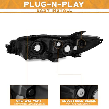 WEELMOTO Headlights for 2015 2016 2017 Toyota Camry XLE LE SE Factory - color: Clear Lens I Black Housing I Amber Reflector