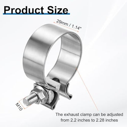 HARFINGTON 410 Stainless Steel Exhaust Clamp 2.28" Butt Joint Narrow Band Muffler Seal Exhaust Narrow Lap Butt Clamps for Pipes Mufflers Converters System Repair, Silver - size: Range 58-66 mm, Band Width 29mm