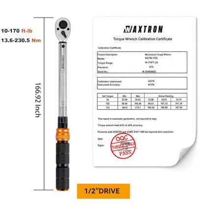 1/2-Inch Drive Click Torque Wrench Set, 10-170 ft-lb, 6-Piece with 17/19/21 mm Lug Nut Sockets, Extension Bar & Adapter, for Car Tire Changes - size: 1/2" Drive, 6-Piece