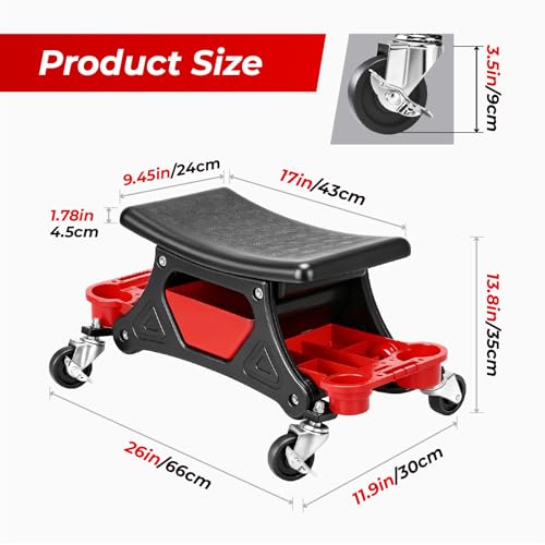 Mechanic Stool with Wheels,300 LBS Capacity Garage Stool