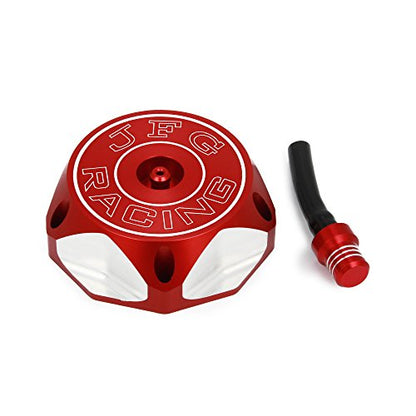 JFG RACING Dirt Bike Gas Fuel Tank Cap CNC for XR50 XR70 XR80 XR100 CRF150R CRF230F CR250R CR85R CR125R Dirt Pit Bike Red - color: red