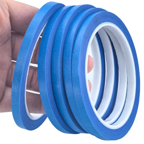 JINBING Washi Paper Masking Tape Art Tape for DIY Nail Arts Drawing Pattern Making Painters Tape 1/4 Inch x 27 Yard 5Rolls (Blue) - color: Blue