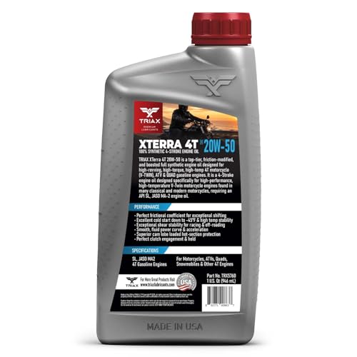 TRIAX XTerra 4T 20W-50 V-TWIN Full Synthetic Engine Oil | Exceeds JASO MA2 & API SL/SM/SN | True All Season (6 Quart Pack) - size: 1 Quart - Pack of 6