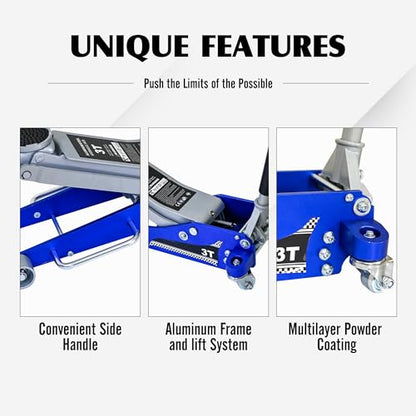 6600lbs/3Ton Aluminum Steel Floor Jack Dual Piston Hydraulic Car Jack - size: 3ton Aluminum Steel(4.3"-20")