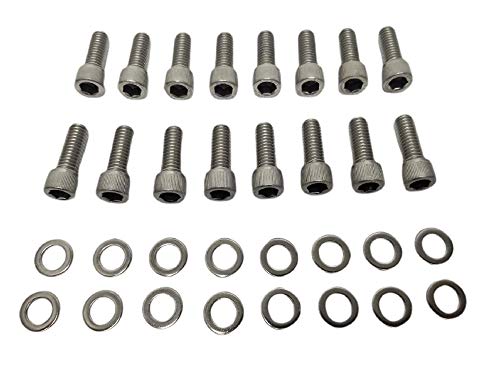 SBF BBF Stainless-Steel Exhaust Header Bolt Kit 1” 3/8-16 Bolts and Washers Compatible with Ford Small & Big Block V8 Engines 260 289 302 351W 351C 352 390 428 429 460 FE 5.0L Mustang