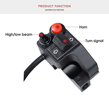 Feiteplus Aluminum Alloy Left Motorcycle 7/8" Handlebar Mount Switch Horn Beam Winker Turn Signal Blinker Push Button Motorbike Switches, 20AWG Thicken Wire