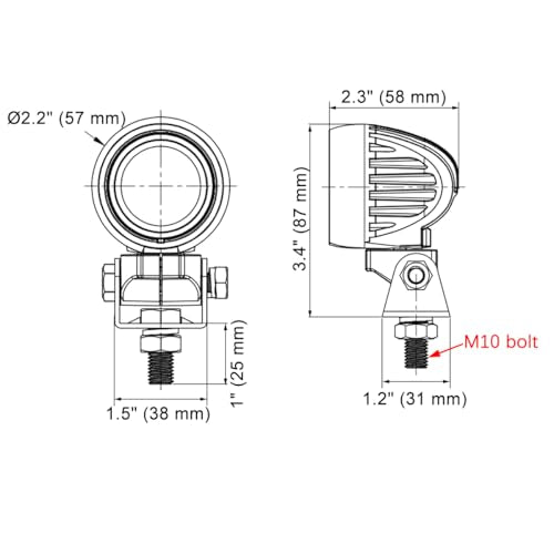 Raycharm Offroad 2" Round LED Fog Light Pods for Motorcycle, 6000K Cool-White Long Range Spot Beam, Rugged Die-Cast Aluminum Housing, Corrosion Resistant Waterproof, 12V/24V DC, 2-Pack - size: 2" Round Spot Beam