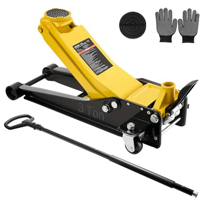VEVOR Low Profile Floor Jack, 3 Ton (6614 lbs) Capacity, Steel Racing Floor Jack with Dual Pistons Quick Lift Pump & SUV Adapter, Hydraulic Trolley Car Lift for Sports Cars, Lifting Range 2.95"-19.7"