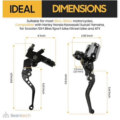 Seentech Universal 7/8” 22mm Motorcycle Brake Master Cylinder & Clutch Lever CNC Left and Right Set for 50cc–300cc Bikes, Fits Honda Yamaha Kawasaki Suzuki Dirt Bike ATV