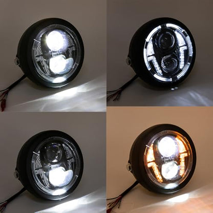 Motorcycle Headlight Assembly Round LED 6.5 inch Front Headlamp High/Low Beam Head light for Bobber Cafe Racer Motorbike (Style A) - style: Style A