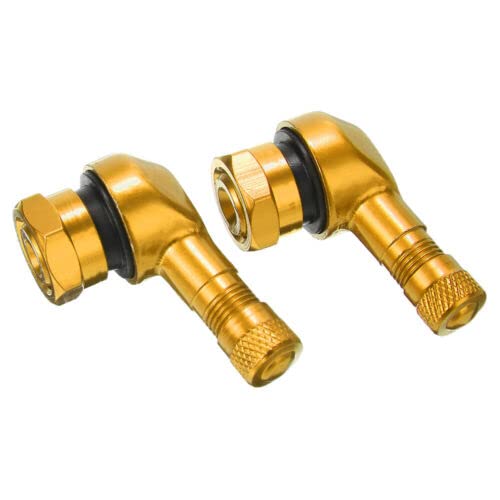 TEAMWILL 2PCS Motorcycle CNC Aluminum 11.3mm Tire Wheel Stem Valve 90 Degree Angled (Golden) - color: Golden