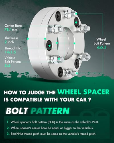 SCITOO 2" Wheel Adapters 5x5 to 6x5.5 for Chevy Tahoe 2Pcs - color: Silver, size: 2Pcs - 5x5 -14x1.5-2inch-78.1mm
