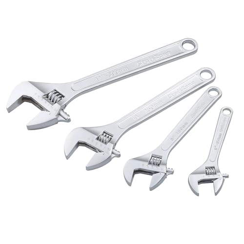 Adjustable Wrench Set, 4pc Wrenches Set with SAE and Metric Scales, Heat-Treated Carbon Steel with Chrome Plated, Wide Jaw Wrenches for Home, Plumbing, Garage (6, 8, 10, 12 Inch) - size: 6-inch, 8-inch, 10-inch, 12-inch