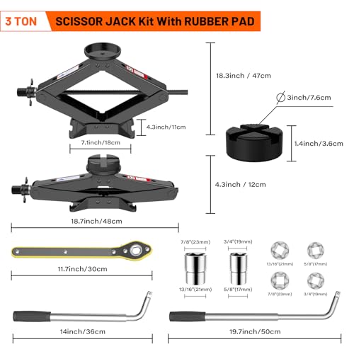 Scissor Jack 3 Ton, 4.1"-18.3" Lifting Car Jack, Heavy Duty Car Jack Kit, Portable Tire Changing kit with Lug Wrench, Tire Jack Tool for Car SUV MPV - color: Black