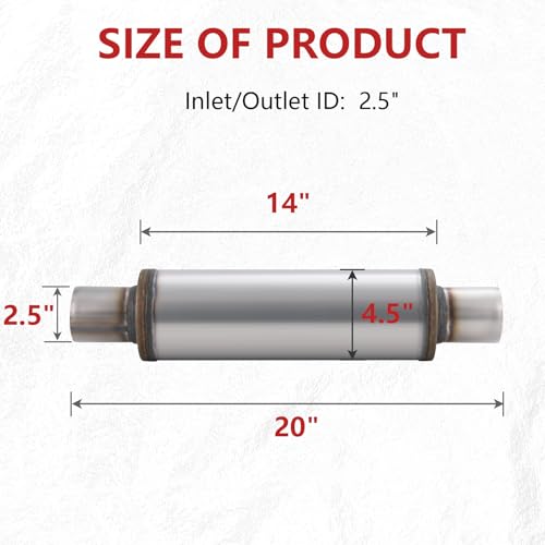 LCGP 2.5" Exhaust Mufflers, 2.5'' Inlet & Outlet Universal Muffler, 20'' Overall Length Stainless Steel Resonator Straight Through Design Exhaust Tip(2.5" Intet 2.5" Outlet, 2 Pack) - color: 2 PCS, size: 2.5" Inlet 20" Overall Length(4.5" wide)