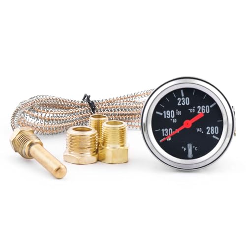 Dyno Racing 2" 52mm 12V Pointer Mechanical Water Temperature Temp Gauge (50-140℃,130-280℉),Yellow Light Car Meter with Sensor NPT 1/2, NPT 3/8, NPT 1/4, 1.8m Wire Length - style: 50-140℃ & 130-280℉