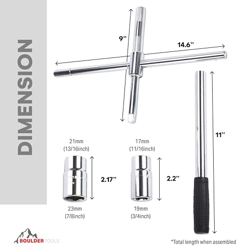 Boulder Tools 23 inch 4 Way Lug Wrench - Universal Telescopic Tire Removal Tool for Car and Truck - Portable Heavy Duty Tire Changing Tool for 19 mm and 21 mm Nuts - Durable Silver Aluminum Alloy - style: 23" Cross Tire Wrench