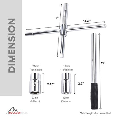 Boulder Tools 23 inch 4 Way Lug Wrench - Universal Telescopic Tire Removal Tool for Car and Truck - Portable Heavy Duty Tire Changing Tool for 19 mm and 21 mm Nuts - Durable Silver Aluminum Alloy - style: 23" Cross Tire Wrench