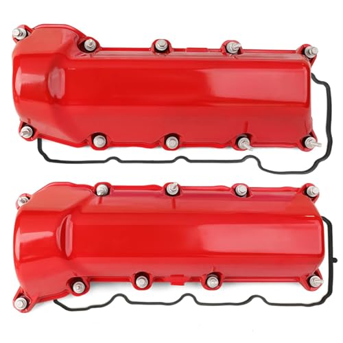 MITZONE Aluminum Valve Cover Set Compatible with Dodge Ram 1500 Durango Dakota Nitro Jeep Commander Grand Cherokee 3.7L V6 2004-2012 Replace 53021937AC 53021938AB - color: Red-Aluminum