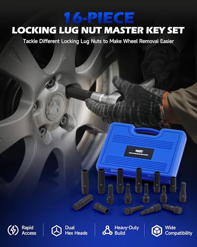 OMT 16pc Locking Lug Nut Master Key Set, SAE & Metric Wheel Lock Removal