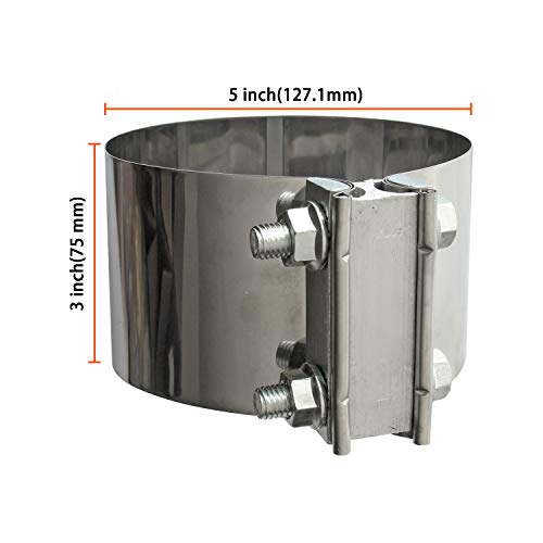 2PCS Exhaust Clamps 5 Inch Butt Joint Exhaust Pipe Muffler Clamp Band Stainless Steel Car Pipes System Connection for Cars - size: 5IN 2PCS Butt Joint Clamps