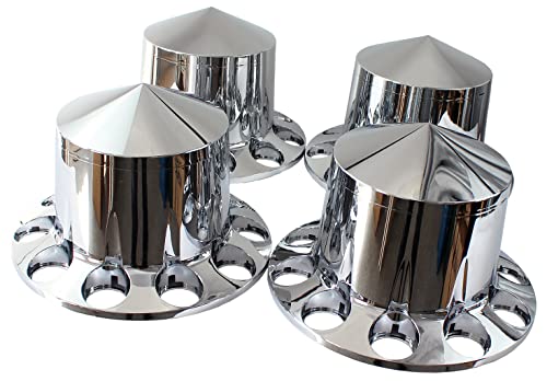 Chrome ABS 33 mm Thread-On Spiked Axle Cover Combo Kit with Removable Hub Caps and Lug Nut Covers for Semi Truck