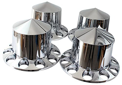 Chrome ABS 33 mm Thread-On Spiked Axle Cover Combo Kit with Removable Hub Caps and Lug Nut Covers for Semi Truck