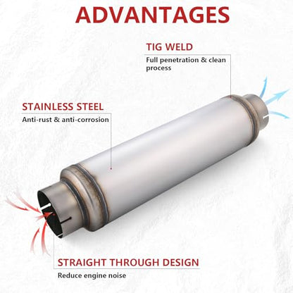 LCGP 5" Inlet Diesel Exhaust Muffler with Clamp, 5'' Inlet & Outlet, 7" x 24" Body 30" Whole Length Universal Resonator, Straight Through Design, Stainless Steel Mufflers Resonator - size: 5" Inlet 30" Overall Length(7" wide)