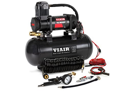 VIAIR TLC BOOST Air Compressor Source Kit – 120 PSI Stationary Tire Inflator with 1.5 Gallon Tank, Presta Valve Chuck, Inflation Tips & 30ft Coil Hose – For Air Tools, DIY Projects & Mobile Shops - style: TLC BOOST Air Compressor Source Kit