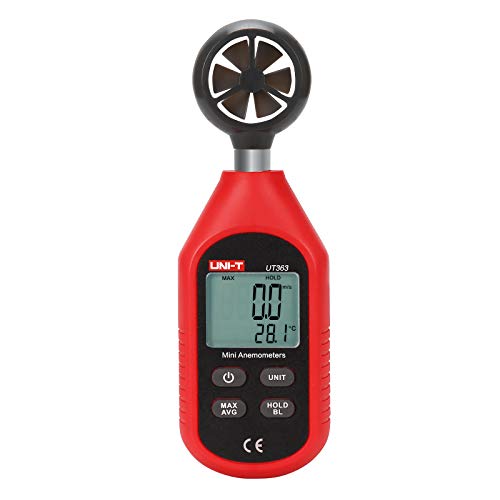 UNI-T UT363 Handheld Anemometer Wind Speed Meter Wind Chill Air Temperature Gauge -14°F to 122°F (-10°C to 50°C) with LCD Backlit Max/Avg Data Hold - size: UT363