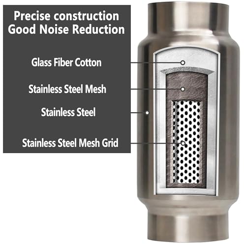 3" Inlet&Outlet Exhaust Resonator,9" Overall Length Center Straight Through Stainless Steel Muffler,Polished - size: 3" Inlet 9" Overall Length-1pc