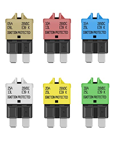 LENKRAD Automotive Resettable Fuse 5A 10A 15A 20A 25A 30A ATC ATO Manual Reset Fuse Assortment for Car Manual-Reset Circuit Breaker for Boat Truck SUV 28VDC Standard Blade Fuses Assortment Kit - color: 5A/ 10A/ 15A/ 20A/ 25A/ 30A