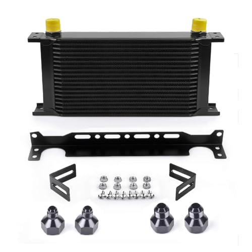 19 Row AN10-10AN Stacked Plate Oil Cooler With Mounting Bracket - color: Oil Cooler+Mounting Bracket, size: 19 Row-BK