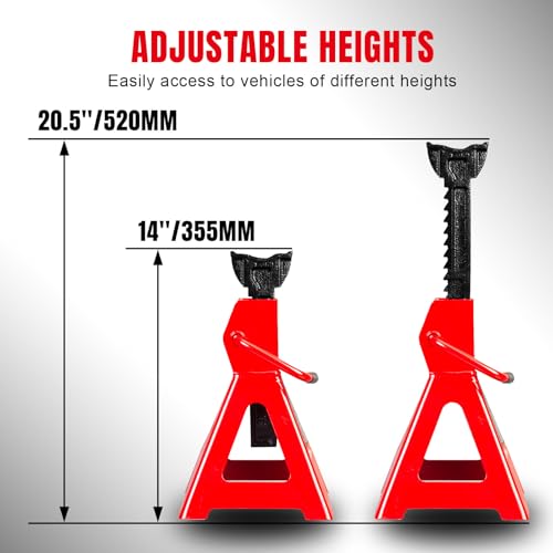 Big RED 3 Ton Jack Stands, 14-20.5 Inch Adjustable Height for Lifting UTV/ATV, Cars, SUV, 6000 lb Capacity, 1 Pair - size: 3 ton SUV