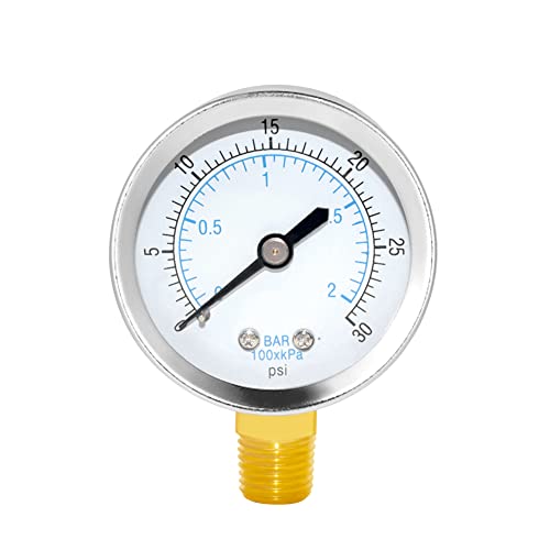 Joywayus Pressure Gauge 0 to 30 PSI Brass 1/4" Male NPT Thread Lower Mount, Multiple Function - size: 0-30PSI--1/4", style: No Glycerin Filled