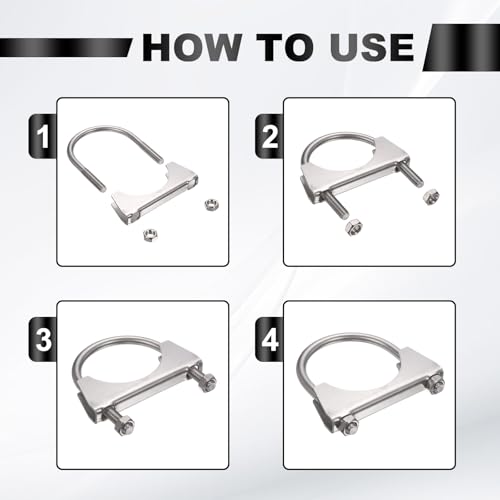 HARFINGTON U Bolt Muffler Exhaust Clamp 33mm/1.3" 304 Stainless Steel U-Bolt Clamps Muffler Tip Hook Saddle Exhaust Clip for Tip Pipes Connection - size: 33mm