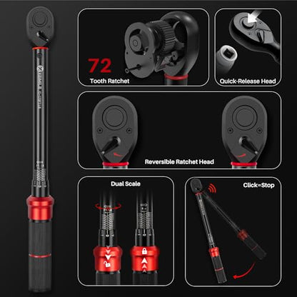 20Pcs 1/4 3/8 1/2-inch Drive Click Torque Wrench Set for Car Moto - size: 260In.Lb,45Ft.Lb,170fFt.Lb
