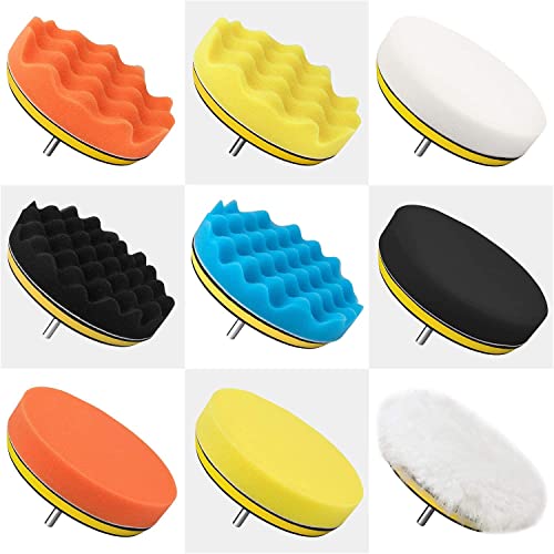 5 Inch Polishing Pads Kit, 11PCS Foam Buffing Pads with Drill Adapter - size: 5Inch-11PCS