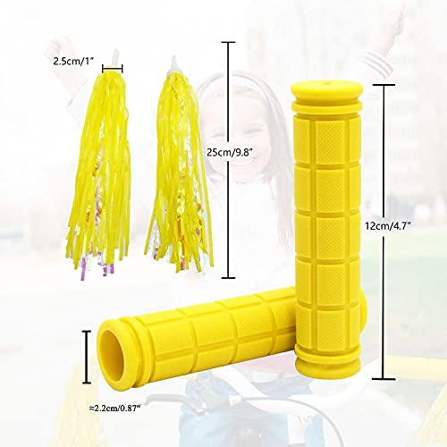 Bike Handlebar Grips with Tassel for Girls Boys and Kids - color: Yellow & Streamers