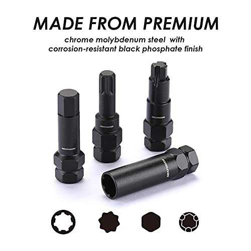 MIXPOWER 16-Piece Locking Lug Nut Master Key Set of Spline Star and Hex Style Keys, Wheel Lock Removal Kit, Thin-Walled and Long Lug Keys to Prevent Damage to Wheels Double-Hex Heads