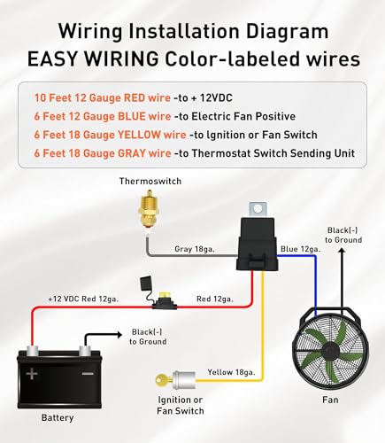 12V Electric Fan Wiring Kit Electric Fan Relay Kit with Thread-in Temperature Probe 185 On 175 Off, Electric Cooling Fan Thermostat Kit, 40 AMP Tinned Copper Waterproof Relay Kit for Cars - style: Tinned Copper Waterproof Relay Kit for Single Fan